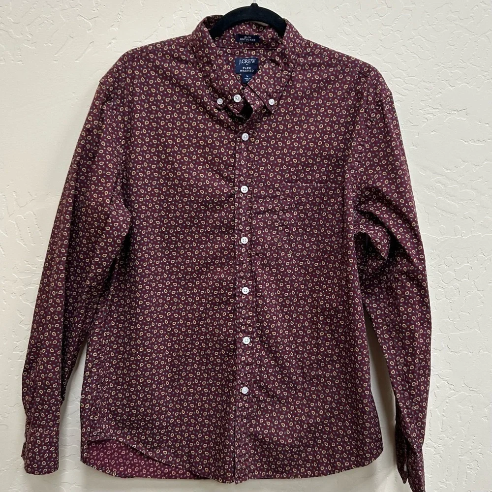 J. Crew Men's Slim Untucked Paisley Button Down Shirt Flex Washed Size:Large